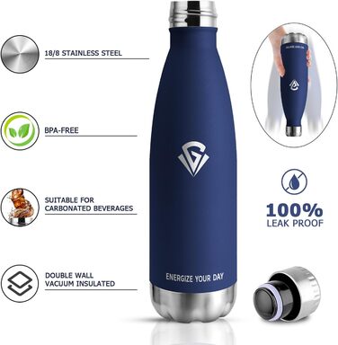 Термопляшка 1000 мл, Металева Термопляшка з Подвійними Стінками, Без BPA, для Спорту, Походів, Дітей, Фітнесу, Газованої Напою, Подорожей, Дівчаток та Хлопчиків (750 мл, Темно-Синій)