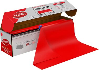 Neatiffy 137 cm x 30 m Disposable Plastic Tablecloth, for Party/Banquet, Tablecloths for Rectangular/Round/Square Tables, Equivalent to 12 Picnic Packs (red)