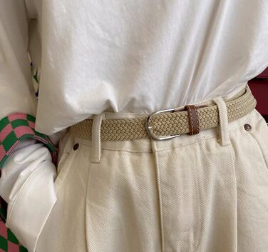 Багатокольоровий тканинний еластичний ремінь для жінок та чоловіків, плетений гольф-ремень, для джинсів, спортивних штанів, темно-зелений для розміру талії 38'-42'