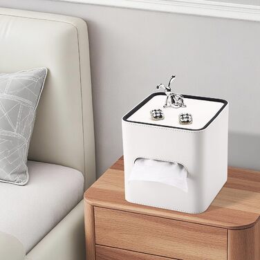 Скріпка для серветок GORESE, шкіряна, квадратна, біла (15x15x15.8 см)