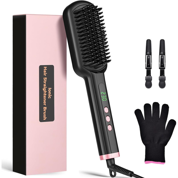 Пряма щітка для волосся SWORCHI з захистом від опіків, швидкий нагрів, LED-дисплей, 100°C-230°C, рожева