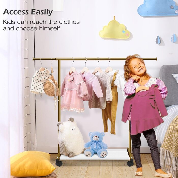 MISSLO Small Clothes Rack for Hanging Clothes, Rolling Garment Rod Stable for Kids, Toddler, Baby, Little Girls, Adults (Gold)