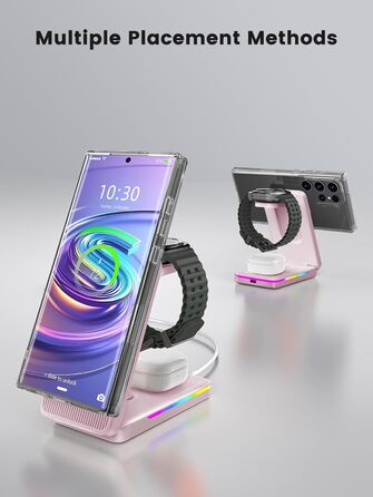 Магнітна зарядна станція 3-в-1 для Samsung Galaxy S26 Ultra, S25, Z Fold 7, Z Flip 7, Galaxy Watch Ultra 8/7/6, Buds Pro 3 (Рожева) - Бездротова зарядка Magsafe