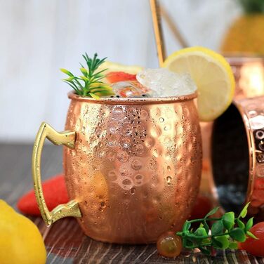 LINALL Moscow Mule Mug - 4-Piece Set, copper-plated stainless steel mugs, 550ml for chilled drinks - Copper