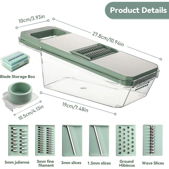 Мандоліна для овочів 7-в-1 з нержавіючої сталі – набір для нарізки овочів та шинкування | Професійний овочевий слайсер для салату та напівфабрикатів