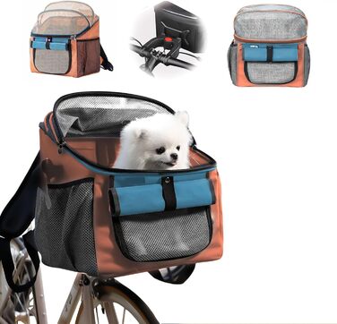 Фарбований кошик для собак, сумка для домашніх тварин на велосипед, складаний велосипедний кошик для собак 2 в 1, рюкзак для собак з адаптером для керма для маленьких домашніх тварин (максимальне навантаження 5 кг) (Помаранчевий)