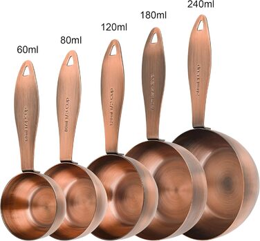 Copper-Plated Measuring Cup and Spoon Set, 5 Stainless Steel Measuring Cups and 5 Metal Measuring Spoon Set with Leveler, US and Metric Kitchen Measuring Cup and Spoon Set for Baking and Cooking