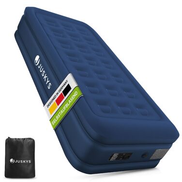 Надувний матрац Juskys самонадувний 90x190 см для 1 особи з вбудованим насосом - водонепроникний, блакитний - ідеальний для гостей або кемпінгу