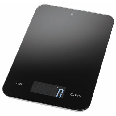 Кухонні ваги WMF Digital чорного кольору, 23 x 15 x 2 см: цифрова вага для випічки та приготування їжі, скло, функція тарування, максимальне навантаження 5 кг