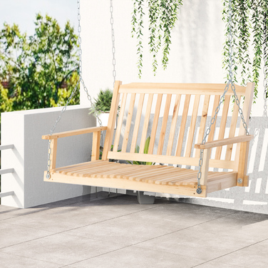Outsunny 2-Person Garden Swing, Solid Wood Swing Bench, Hanging Bench for Patio Terrace Backyard, 117 x 69 x 60 cm, Rustic Design