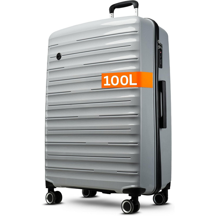 Чемодан великий 100 літрів з TSA замком: валіза, ролер, валіза з жорстким корпусом, валіза XL сірого кольору