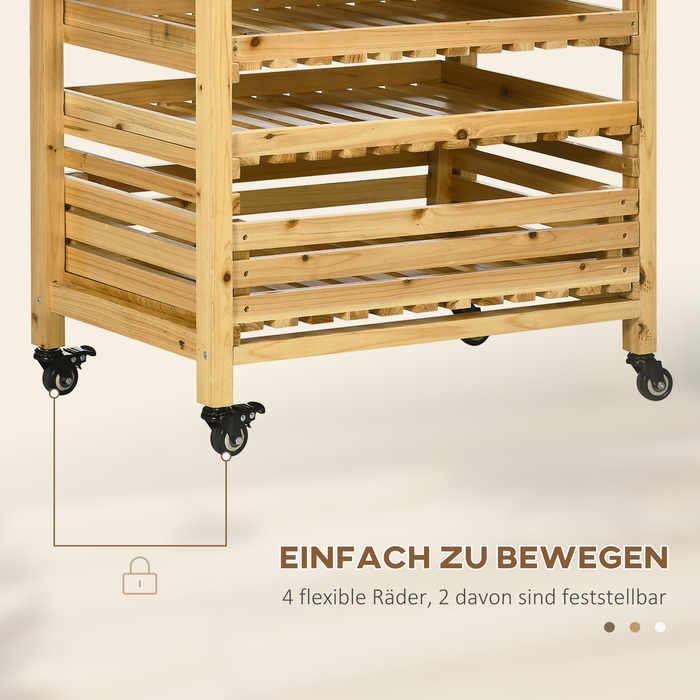 Outsunny Fruit and Vegetable Stand with Wheels, 5-Tier Vegetable Rack, Fruit Basket Stand for Vegetables up to 20 kg, Fir Wood, Natural