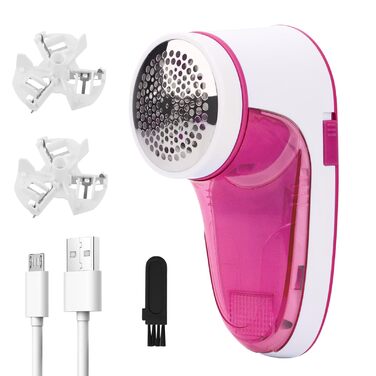 Електричний видальник ворсу портативний, для одягу та вовни з USB кабелем та 2 запасними лезами (Рожевий)