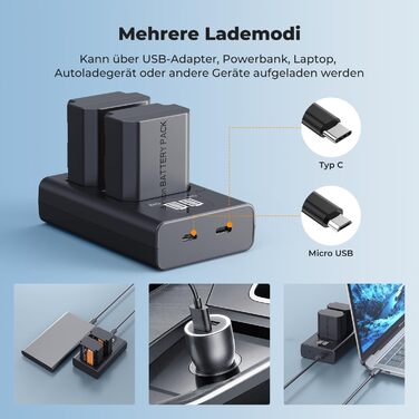 Акумулятори K&F Concept NP-FZ100 2600mAh (2 шт.) з зарядним пристроєм для Sony Alpha A7III, A7IV, A7R III, A7RIV, A7RV, A7C, A7S III, A9, A9II, A6600, A9R, FX3, FX30