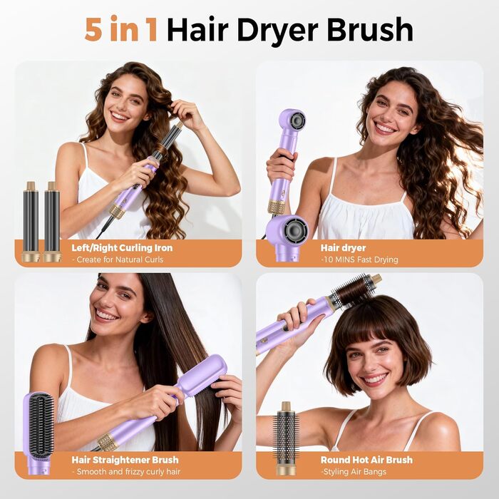 Фен-щітка Pro Airstyler 5 в 1: 1000W, іонізація, 30мм насадка для локонів, сушка, укладка, випрямлення. Violet