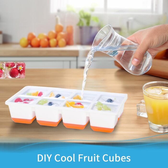 Форма для льоду JRISBO (2 шт) з кришкою, великі кубики льоду, силікон, BPA-free, LFGB-сертифікована, оранжева