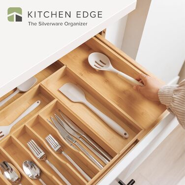 Органайзер для столових приборів і кухонного приладдя KitchenEdge, розсувний до 71 см, 10 відділень, 100% бамбук