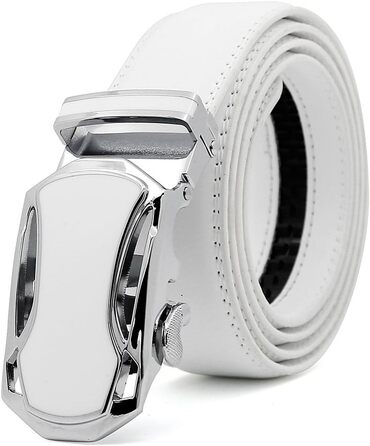 Чоловічий шкіряний ремінь на пряжці з автоматичним закриттям, ширина 35 мм, білий, 110 см (розмір 33'-39')