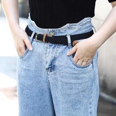 Еластичний жіночий/дівчачий ремінь 2.5 см, плетений, для джинсів та суконь, 2 шт. (Чорний/Сірий) M/91/96 см