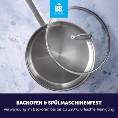 Сковорода BK Bright з нержавіючої сталі з охолоджувальною ручкою, професійне приготування їжі, 18/10 нержавіюча сталь, індукційна плита, термостійка до 230°C, безпечна для запікання, придатна для миття в посудомийній машині, срібна, 28 см