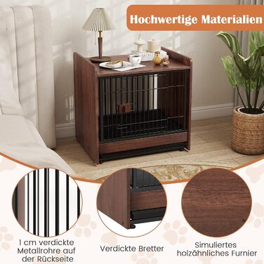 COSTWAY Клітка для собак 2 в 1 з нічним столиком, дерев'яна, коричнева, 62x49,5x61 см