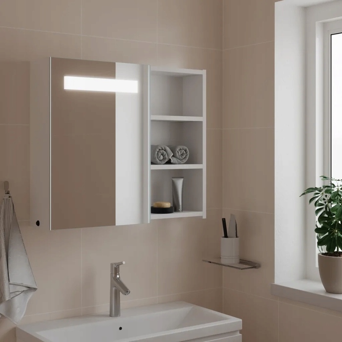 Шафа в ванну кімнату з дзеркалом та LED-підсвіткою, біла, 60x13x52 см