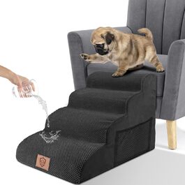 Dog Stairs, Dog Stairs 50cm High, Pet Stairs 4 Steps, Removable Non-Slip Foam Dog Ramp, Dog Stairs for Small Dogs and Cats, Washable Cat Stairs (Pet Stairs 4 Steps, black)