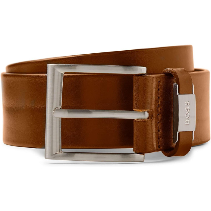 Чоловічий шкіряний ремінь BOSS Connio з металевими деталями та логотипом (85, -001 Black/-210 Medium Brown)