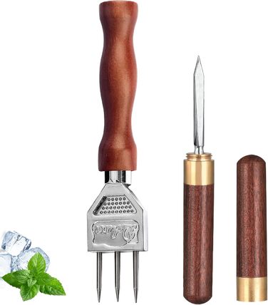 Ice Pick - Stainless Steel Ice Pick with Wooden Handle, Durable Carving Tool 3 Spikes 7'' - ICPK0003