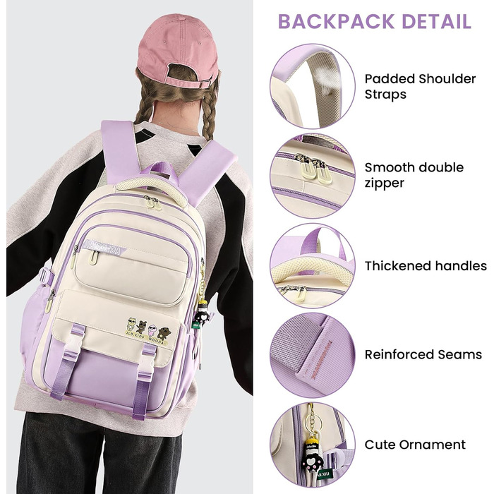 Шкільний рюкзак IvyH для дівчаток та хлопчиків, 15.6