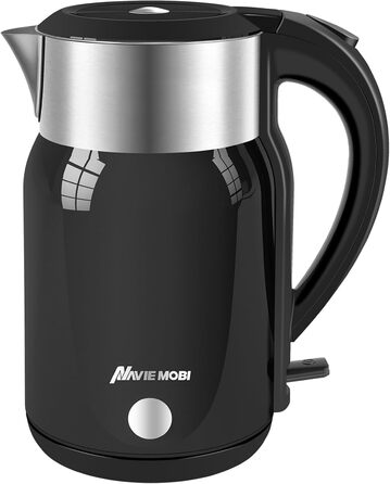 Navie Mobi Stainless Steel Electric Kettle - 1.8L, 2200W Fast Boil, BPA Free, Double Wall, Drip-Free, Auto Shutoff, Quiet & Cordless, SGS Certified, Turquoise Green (Black)