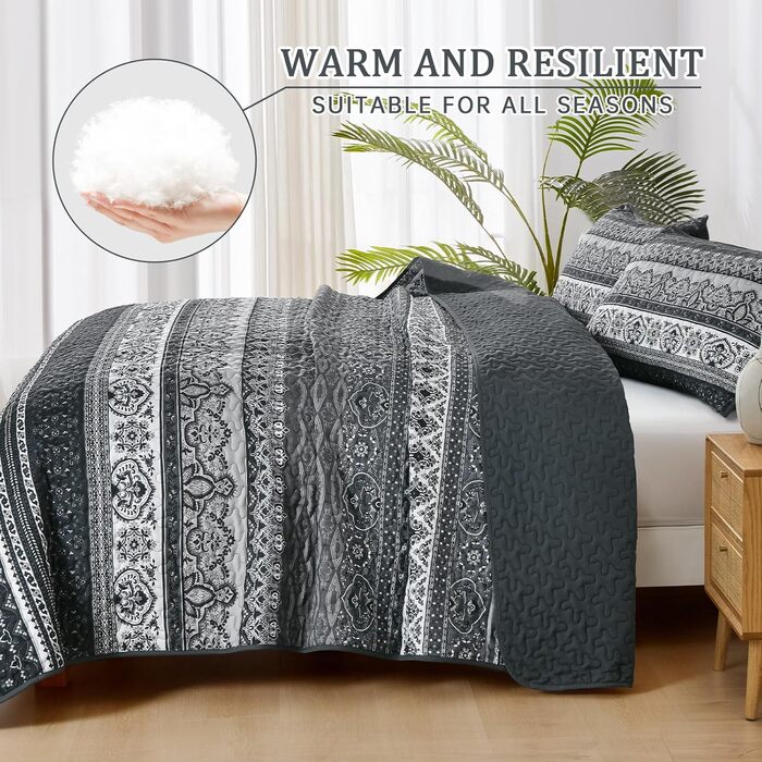 Пухова ковдра WONGS Bohemian, King-size, жовто-помаранчевий колір, мікрофібра, 261.6 x 228.6 см, 3 шт. (King, Чорний)