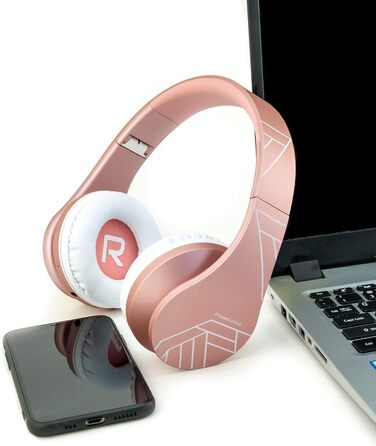 Бездротові навушники PowerLocus Over-Ear з Bluetooth, мікрофоном, складні конструкції, м'які амбушюри, Hi-Fi стерео звук, бас, для дітей/дорослих/TV/PC/Home Office, рожеве золото