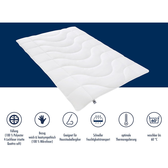 Irisette Micro Thermo Summer Blanket, lightweight summer duvet with a soft microfiber cover, 220 x 240 cm, Öko Tex certified, produced according to German quality standards. Lightweight summer blanket 240 x 220 cm