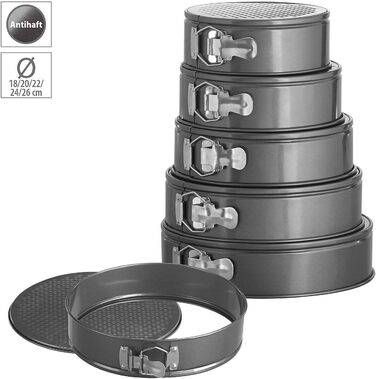 Набір форм для випічки тортів Rosenstein & Söhne (5 шт.) з антипригарним покриттям, діаметр 18/20/22/24/26 см