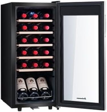 Kalamera 28-Bottle Wine Refrigerator with Touch Panel, Stainless Steel Door, and Adjustable Shelves - 5°C to 18°C Cooling Zone