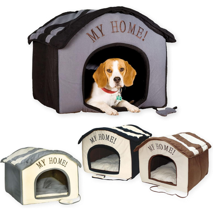 Indoor Dog House - Plush Fabric Retreat 60x60x50cm - Grey Beige
