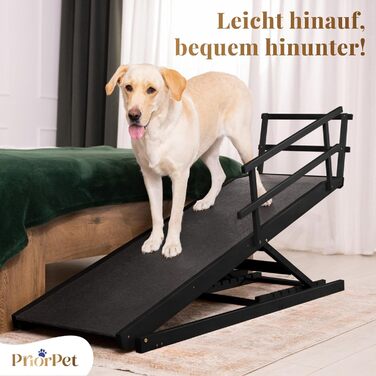 Сходинки для собак до ліжка з поручнями - для великих собак до 90 кг - регульована висота до 94.5 см - ширина 49.5 см - складані - з антиковзним покриттям - з берези - натуральний колір (чорний)