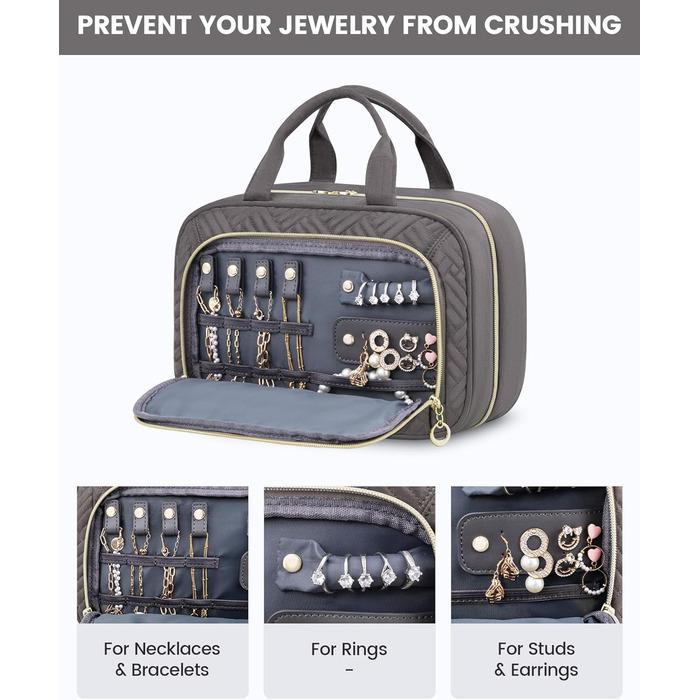 Чоловіча/Жіноча косметичка OVEVOOK водонепроникна для підвішування з гачками, велика з відділенням для прикрас (Сірий, M-Update)