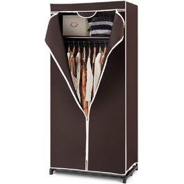 GIANTEX Clothes Closet Fabric Closet with Clothes Rod & Shelf, Folding Wardrobe 74 x 50 x 172 cm, Clothes Rack Metal Frame with Dust Cover, for Bedroom Dressing Room (Coffee Brown)