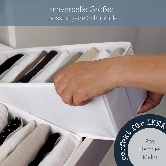 ROW&LINE® – Organizer Set – 11 extra tall compartments for underwear, bras & clothing – Organization system for changing tables – durable & washable for any closet & drawer – white – Size: 4x S