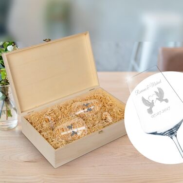 Leonardo Wine Glasses Set of 2 with Wooden Box and Engraving for Him & Her with Love Doves. Only love counts. Personalized with name & date. Leonardo Puccini 560ml