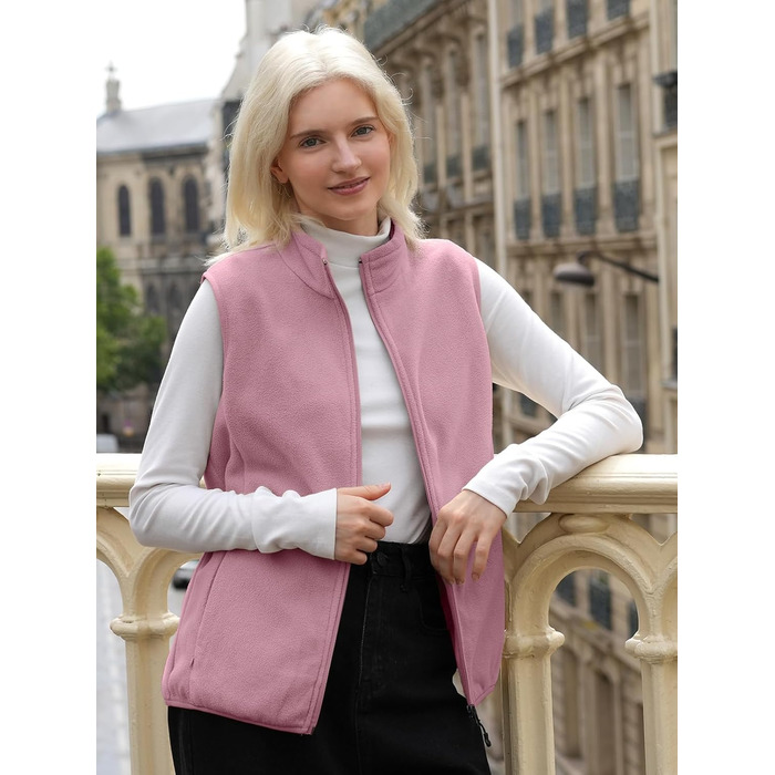 Жіноча флісова жилетка Fuinloth, легка, без рукавів, зі стійким коміром та кишенями на блискавці, хакі (3XL, Рожевий)