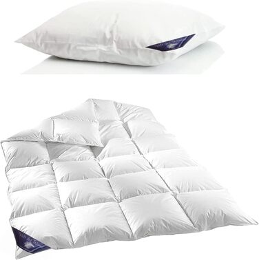 World of Dreams Down Comforter | 135x200 cm, 1200 g | FREE Down Pillow 80x80, 900 g | 100% Cotton | Down Comforter 135x200 | Live-plucking free | All-season comforter