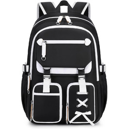 Шкільний рюкзак Tanou для дівчаток-підлітків, великий, стильний, водонепроникний, 9-18 років, з ременем для візка, чорний