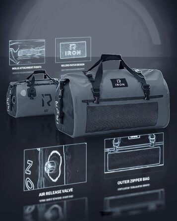 IRON JIA's Motorcycle Bag Luggage Roll Waterproof Motorcycle Rear Bag Saddle Bag Travel Bag with Roll-Seal Shoulder Straps Suitable for Motorcycle Cycling Camping Water Sports - (Gray, 30L)