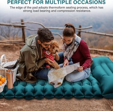 Yuzonc Self-Inflating Camping Mat with Foot Pump & Pillow - Compact & Lightweight Inflatable Sleeping Pad for Outdoor Use (Green & Blue)