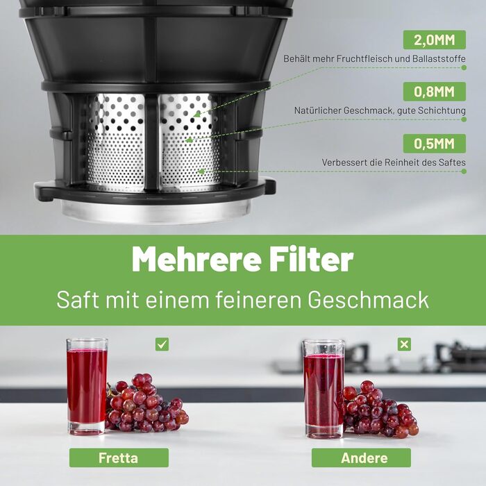 Шнекова соковижималка Fretta Slow Juicer для овочів та фруктів, матово-чорна