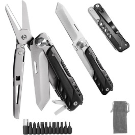 HONZIN Multitool 5-in-1 Multifunctional Pocket Knife, Folding Knife Scissors, Detachable Stainless Steel Geometric Knife for Outdoor Use, with Drawstring Pouch (Extra 11 Screwdriver Inserts)