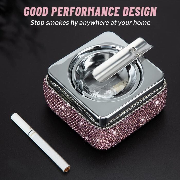 Попільничка з нержавіючої сталі з кришкою, з імітацією діамантів, фіолетового кольору. Попільничка для дому та вулиці, підставка для сигарет.